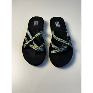 Teva Mush Womens Sandals Black Green White‎ Strappy Flip Flops Casual Sz 6